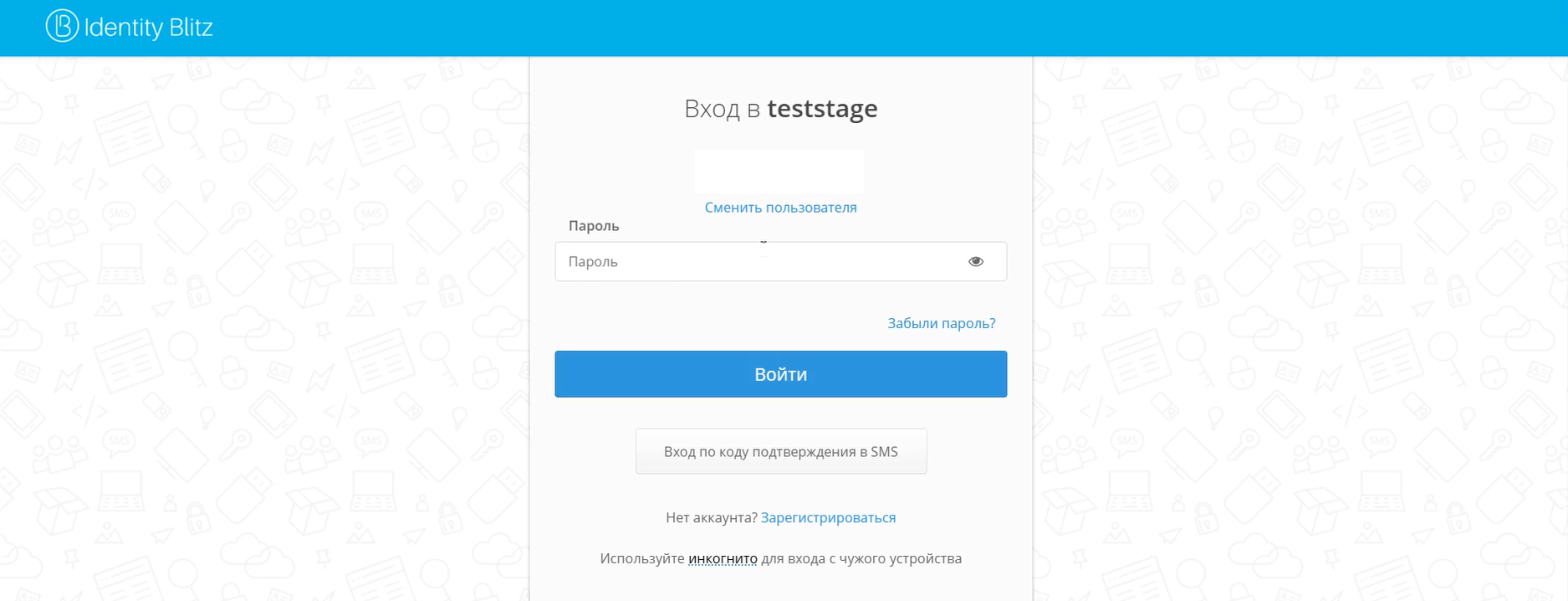 траница авторизации Identity Blitz